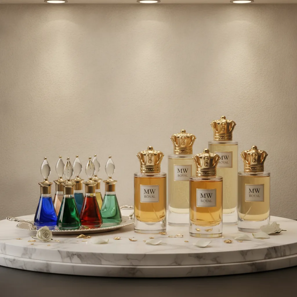 luxury fragrance collection display with elegant MW Royal