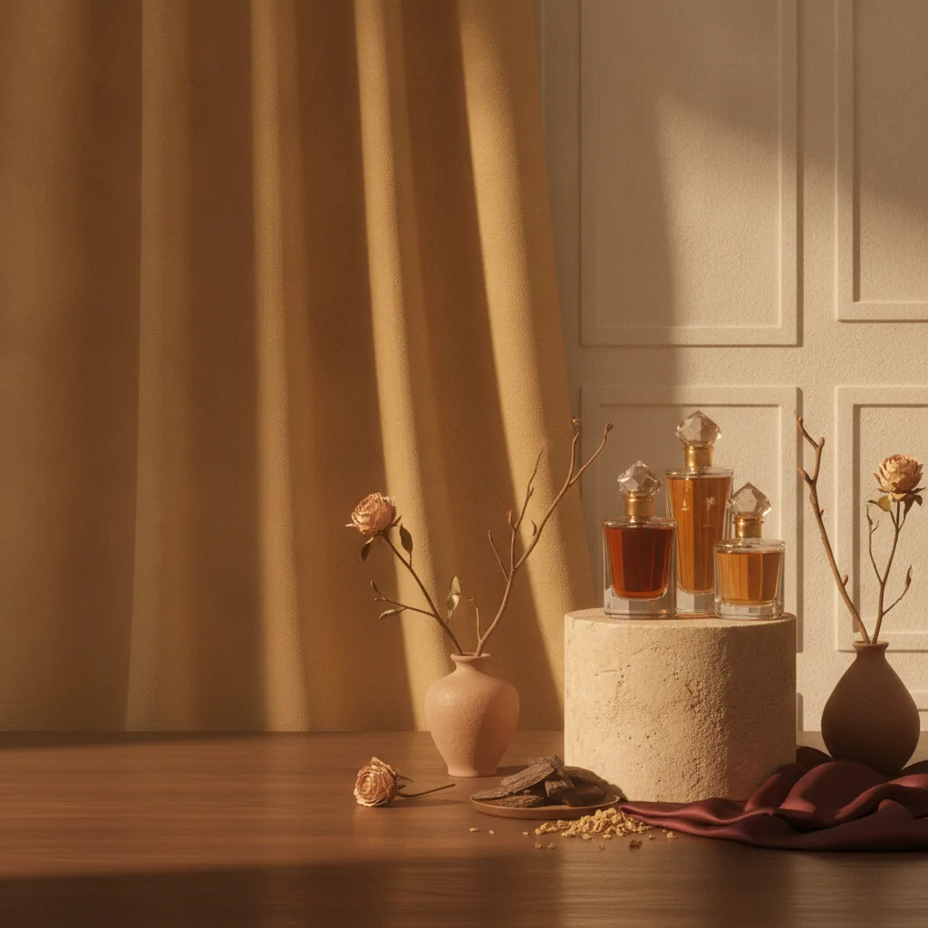 Luxurious Middle Eastern minimalism, sensual and refined mood,