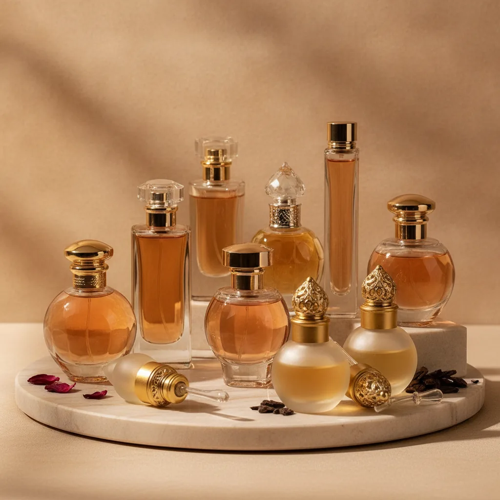 luxury fragrance collection display with elegant perfume and