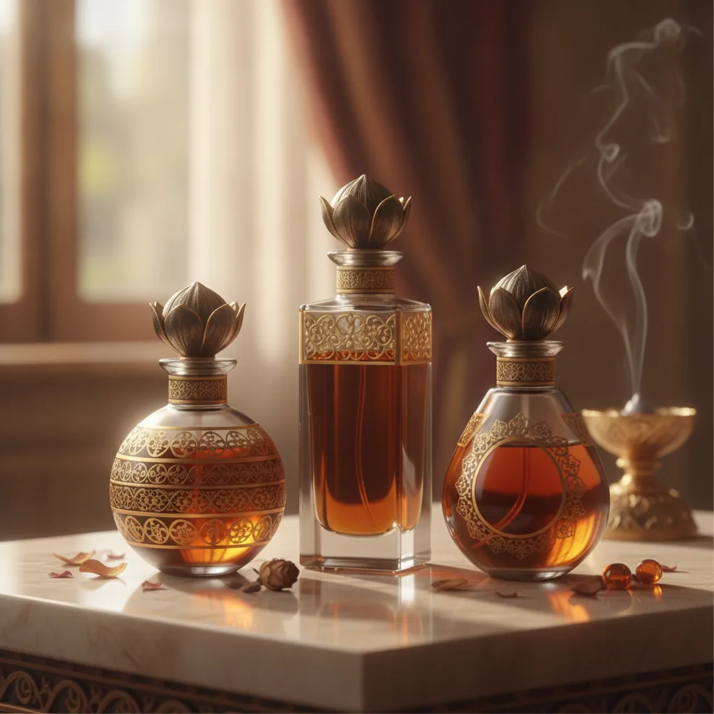 premium attar bottles styled on a clean elegant